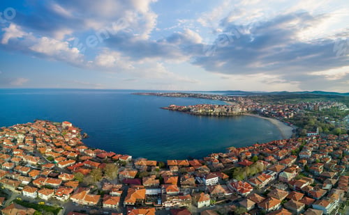 Preview: Panoramic view from a height above the town of Pomorie washed by the Black Sea in Bulgaria