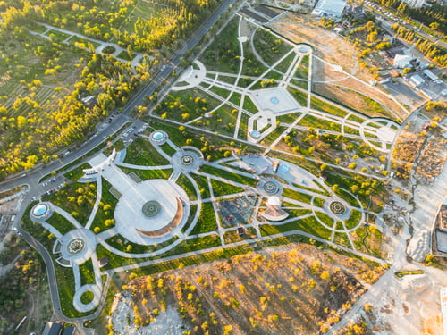 Preview: Aerial view of Kyrgyzstan and Azerbaijan friendship park in Bishkek city