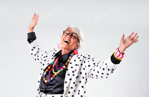 Preview: Beautiful senior woman with gray hair portrait in studio