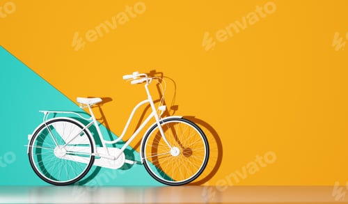 Preview: White bicycle on colorful wall background.
