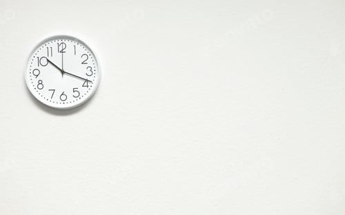 Preview: Clock on white wall, time management concept, time planning. Web banner, free space.