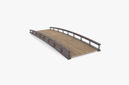 Preview: Arched Wooden Footbridge with Railings
