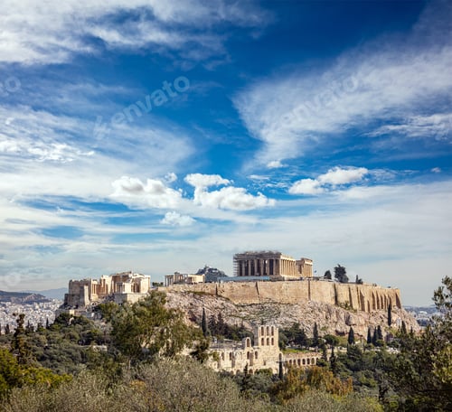 Preview: Athens, Greece. Acropolis and Parthenon temple from Philopappos Hill.