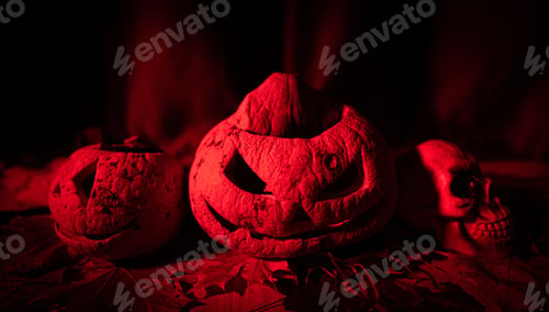Preview: Jack o' lantern pumpkin carved with intricate details - festive atmosphere of the season