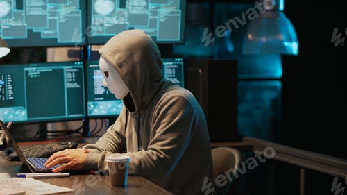 Preview: Cyber terrorist with mask hacking database servers