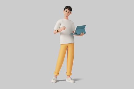 Preview: Cartoon man holding a tablet