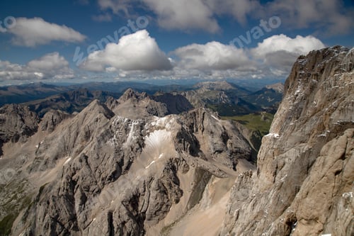 Preview: Panoramic view from the top of the Marmolada Glacier, Dolomites, South Tyrol, Italy.
