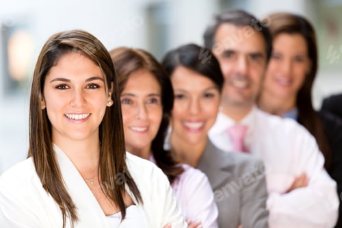 Preview: Successful Business Group In A Row Smiling
