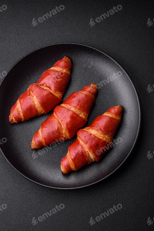 Preview: Delicious sweet crunchy red croissant with cream filling