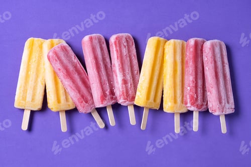 Preview: Orange and pink popsicles on purple background