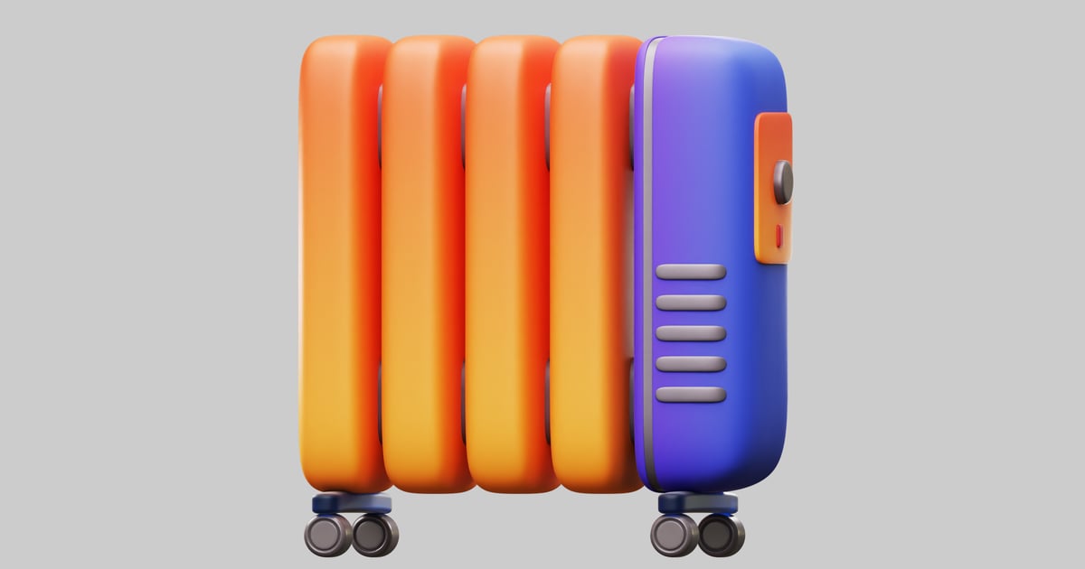Cute radiator portable heater 3D, Incl. appliance & cartoon - Envato