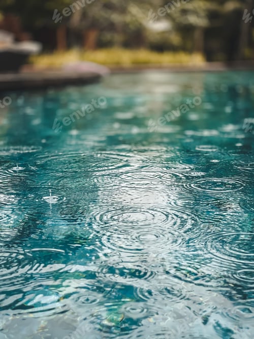 Preview: Raindrops at the pool on a tropical island in Seychelles