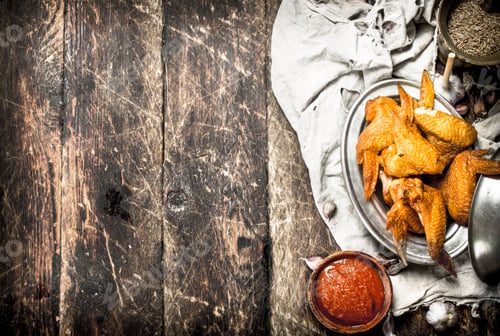 Preview: Smoked chicken wings with sauce.