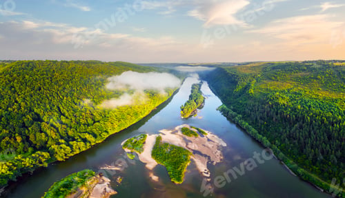 Preview: Aerial drone photo through majestic river Dnister