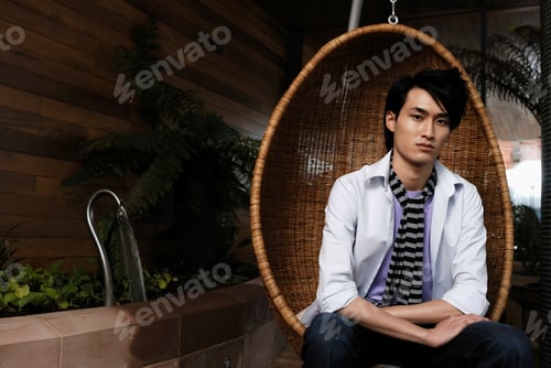 Preview: man seating in designer chair