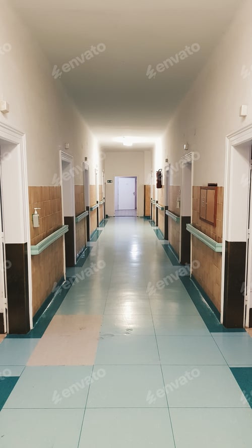 Preview: Empty old hallway in a hospital.