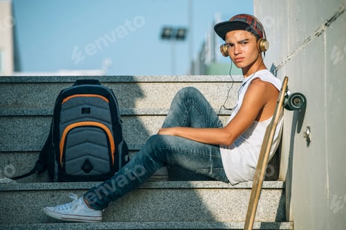 Preview: Young student man with smartphone