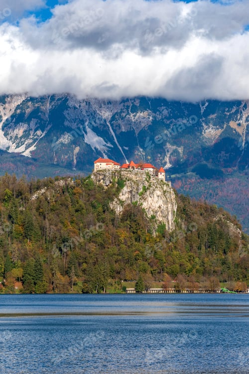 Preview: Castle on cliff above Bled lake in Slovenia