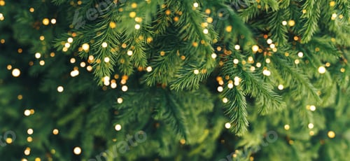 Preview: A close-up of a young fir branch with a garland in the summer