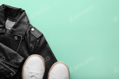 Preview: kids biker jacket and white sneakers