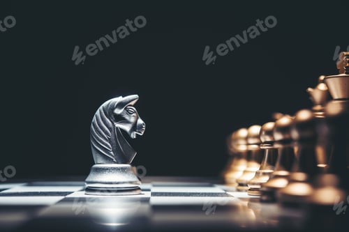 Preview: Shot of a chess board silver horse moving.