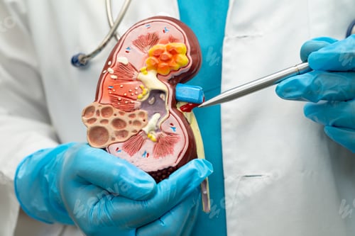 Preview: Kidney disease, Chronic kidney disease ckd, Doctor hold human model to treat and study in hospital.
