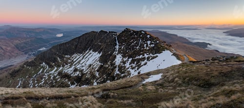 Preview: Scottish Highlands mountain landscape at sunset, taken when hiking up Ben Lomond in Trossachs Nation