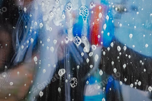 Preview: Background Wet- Raindrop Realistic. Water Splash Shower- Bad Weather. Window- Soap Foam. Rainwater