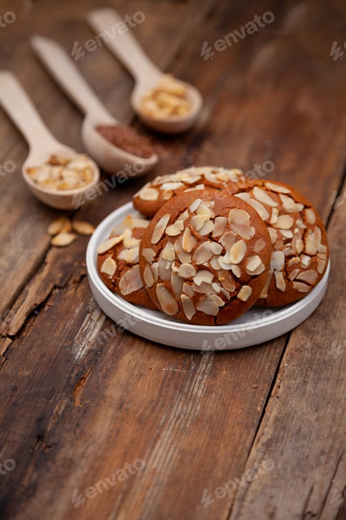 Preview: Homemade almond cookies. Sweet pastry, dessert. Cookies on the table. Food. Flour product.