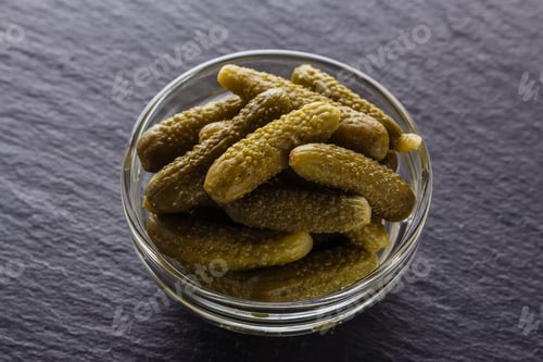 Preview: pickled vegetables on a dark stone background