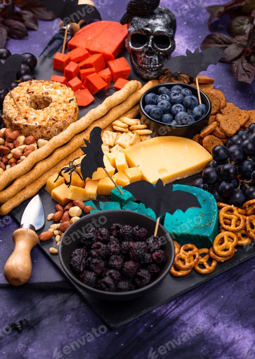 Preview: Halloween cheeseboard with blue and red cheese