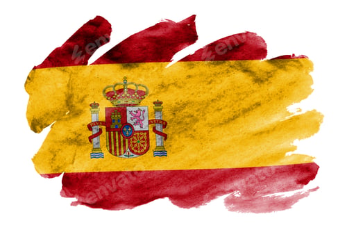 Preview: Spain flag is depicted in liquid watercolor style isolated on white background