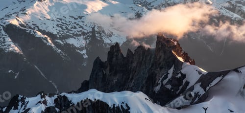 Preview: Canadian Mountain Landscape. Aerial Panoramic View. Sunny Sunset.