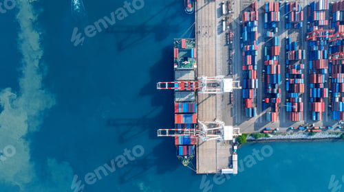 Preview: Tug boat pulling Cargo container ship go to international yard port.
