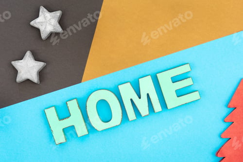 Preview: Minimal composition with word home flat lay.