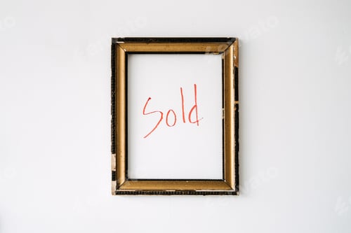 Preview: Empty picture frame with red text sold inside. Art Online, Buy Sell Original Art, Trading Paintings