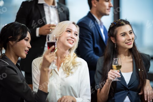 Preview: Business partners toast champagne company event celebration success
