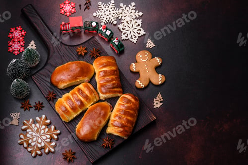 Preview: Sweet tasty fresh festive baking on a dark concrete background