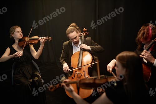 Preview: Chamber String Ensemble Performing on Black Background