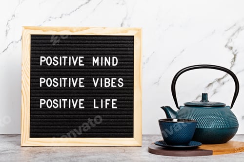 Preview: Positive mind, vibes, life motivational quote on the letter board. Inspiration text