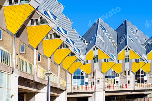 Preview: Vibrant Yellow Cube Houses, Rotterdam, a Modern Architectural and Tourist Attraction in Netherlands