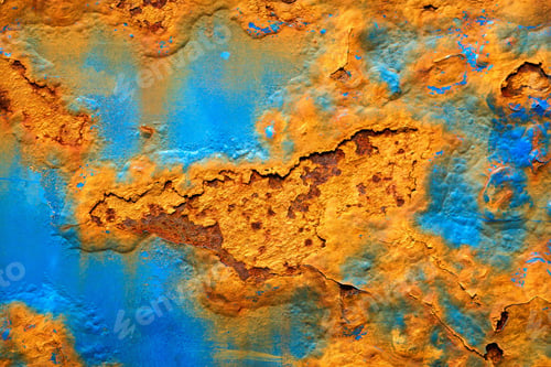 Preview: Abstract Yellow And Brown Rusty Texture Painted Metal Surface Of Blue Color