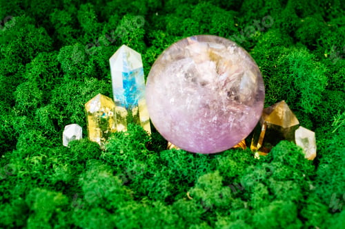 Preview: Healing crystals on brown background