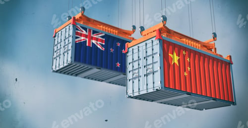 Preview: Two freight container with New Zealand and China flag