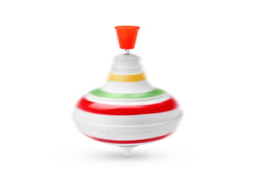 Preview: One spinning top in motion on white background. Toy whirligig