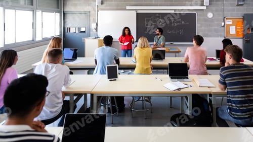 Preview: Students Presenting with Instructor in Modern Classroom