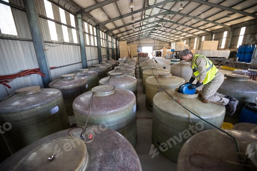 Preview: Worker removing oil from tank