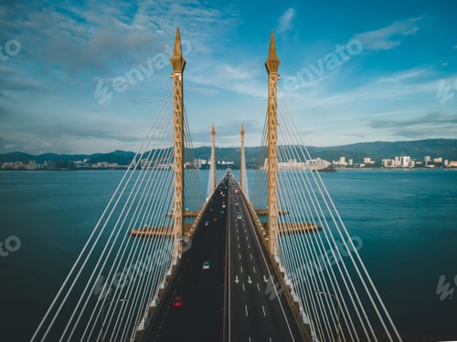 Preview: Penang bridge close-up architecture aerial view.