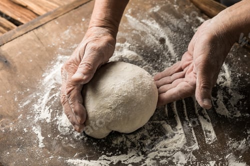 Preview: Elderly Hands Kneading Dough for Homemade Bread
