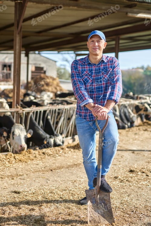 Preview: Portrait Of A Man On Livestock Ranches With A Shovel
